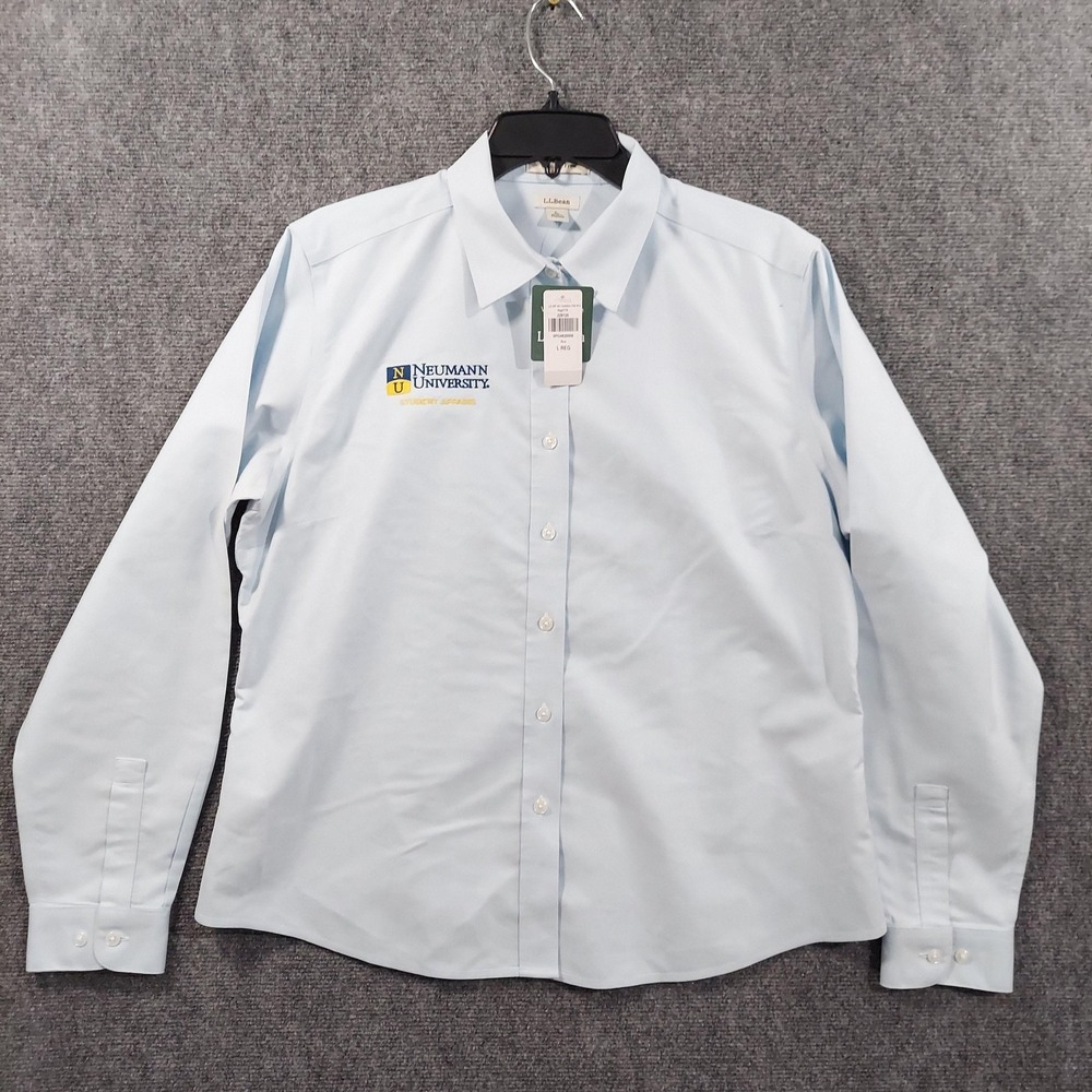 L.L. Bean Wrinkle Free Oxford Shirt Womens Large Blue Neumann University New